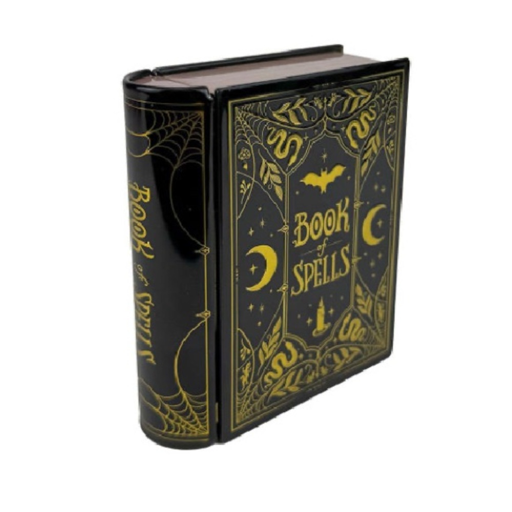 Black and Gold Book of Spells Decorative canister box with candle